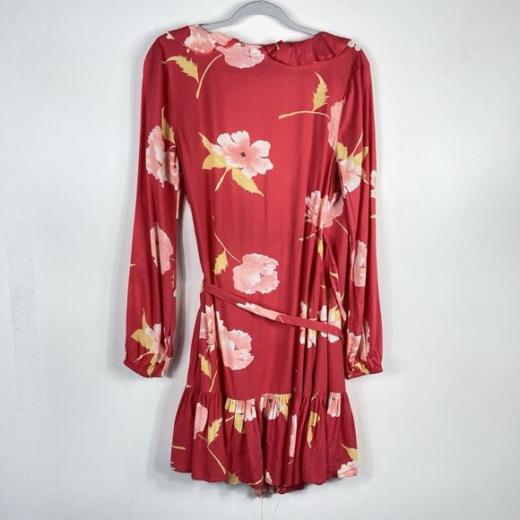 Billabong Size Medium Floral Print Ruff Girl Club Wrap Dress Red - Picture 6 of 8